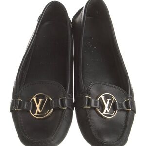 Louis Vuitton Black Loafers with Gold Accent